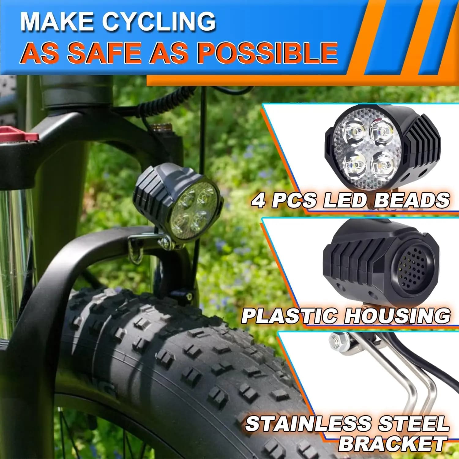 Faro per E-bike Nulkomma 48V 36V, Compatibile 12V-60V, Connettore Impermeabile a 2 Pin, Luce Anteriore per Bicicletta Elettrica