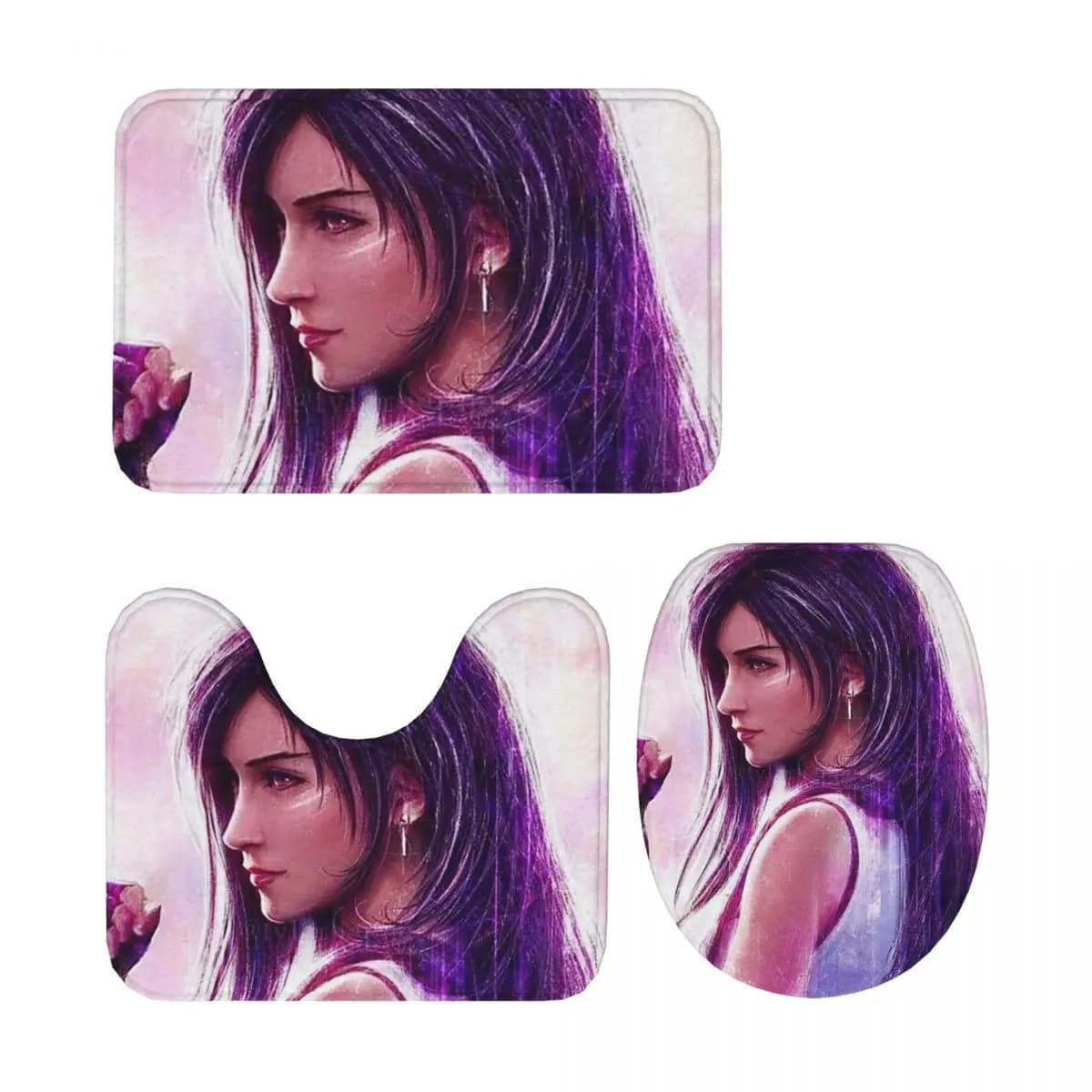 Tifa Lockhart-Final Fantasy 7 Ff7Remake Ffvii Final 3 pezzi tappetino da bagno set da bagno coperchio WC copertura casa tappeto antiscivolo tappeto