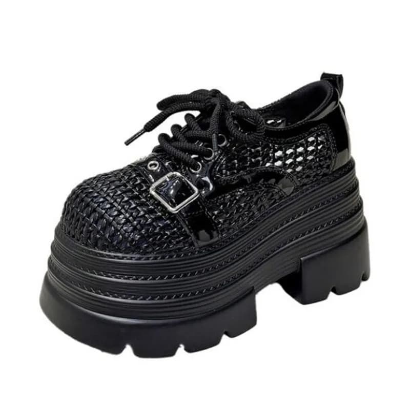 2026 Luxury Women's Hollow Leather Sneakers High Platform Lace-up Casual Shoes Thick Sole 10CM Heels Walking Shoes Zapatos Mujer