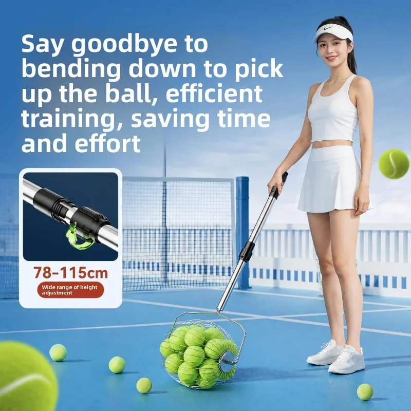 Portable Tennis Ball Retriever Olive Shaped Roller Stainless Steel Telescoping Collector Roller Ball Picker Tennis Ball Picker