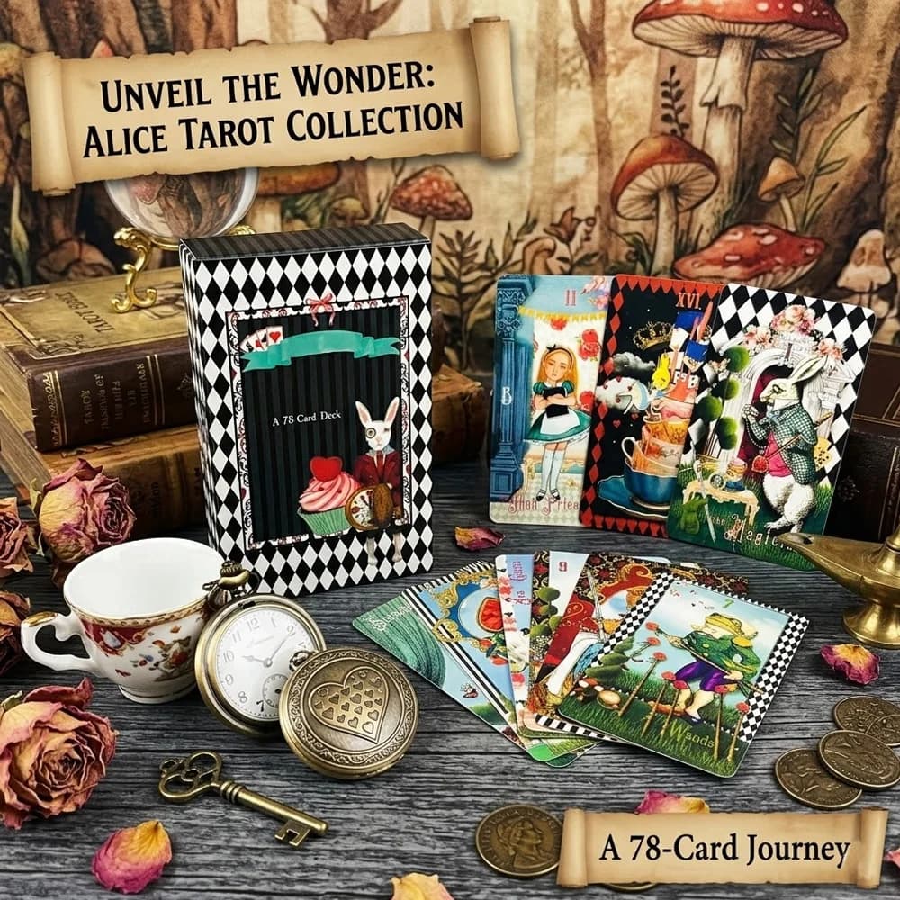 Mazzo di tarocchi Alice nel Paese delle Meraviglie da 78 carte (10,5 × 6,2 cm), carte oracolo fantasy, adatte per divinazione e giochi da tavolo per feste