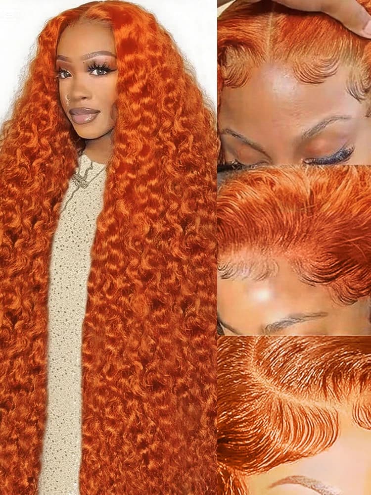 Deep Wave 13x6 Orange Ginger Lace Front Wigs Human Hair 13x4 #350 Colored Wigs 100% Brazilian Human Hair Water Curly Ginger Wigs