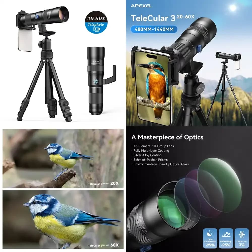 Obiettivo Super Zoom APL T20 60X con Treppiede e Clip