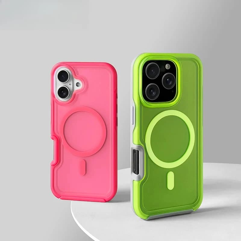 Magnetic matt phone case for car color fluorescent caramel for IPhone 16 15 14 Plus 13 12 Pro Max Protective case for wireless charging