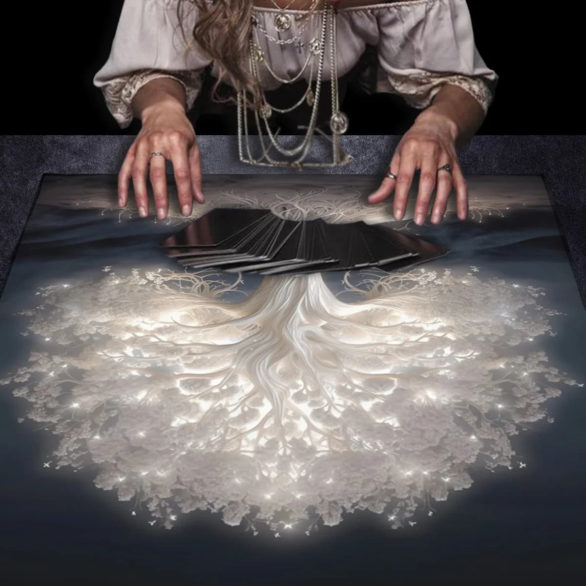 Tovaglia per tarocchi per divinazione Albero della vita Altare Panno per rituali astrologici Tovaglia per lettura di carte Oracle sfiegata