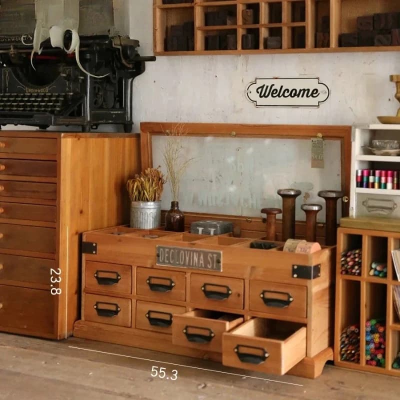 Organizer da Scrivania in Legno Stile Vintage, Kit per Scrapbooking e Artigianato, per Cancelleria, Timbri, Nastro Washi, Scatola Portaoggetti Rustica per Casa e Ufficio