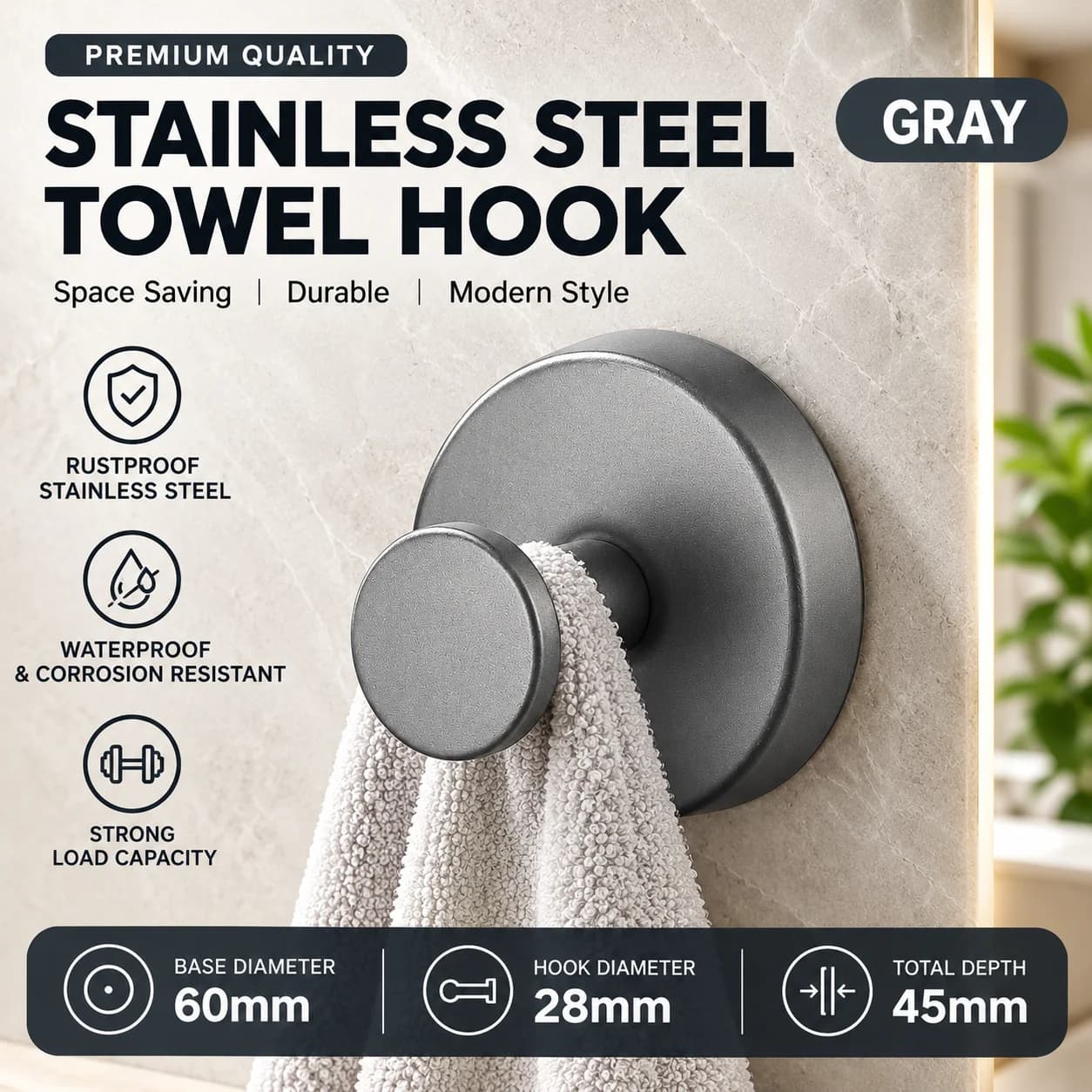 Stainless Steel Suction Cup Hooks Heavy Duty No Drill Waterproof Wall Hook For Bathroom Kitchen Dorm Towel Clothes Key Hanger