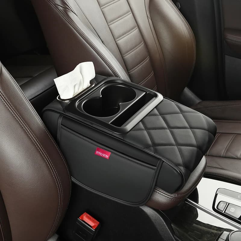 Scatola di carta portaoggetti laterale multifunzionale Aumenta l'altezza Tappetino per cuscino centrale per auto Accessori per auto Copertura universale per bracciolo in pelle