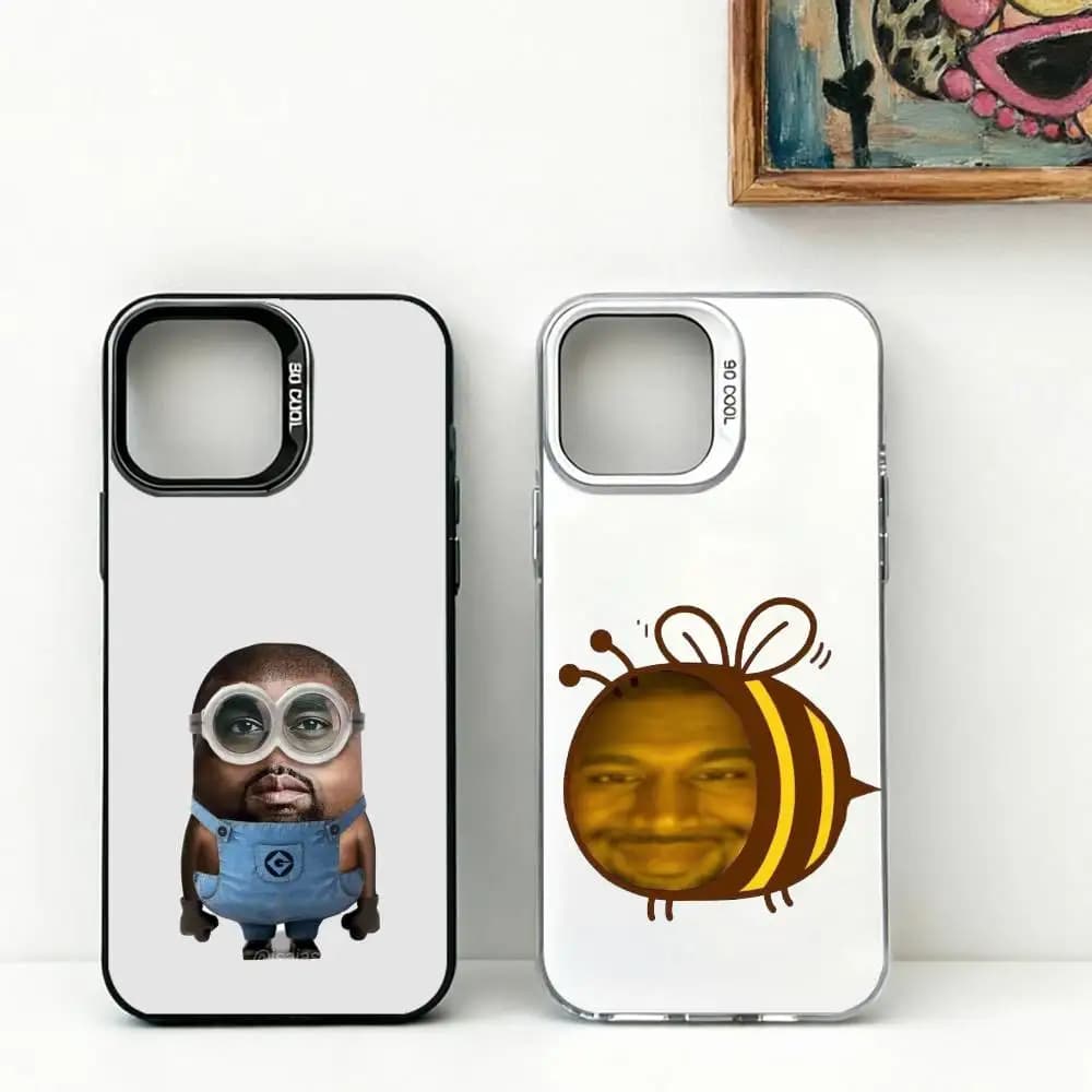 Cover per iPhone K-Kanye W-West con meme divertente, placcata in argento colorato, per modelli 17, 16, 15, 14, 13, 12, 11 Plus, Pro Max, XS