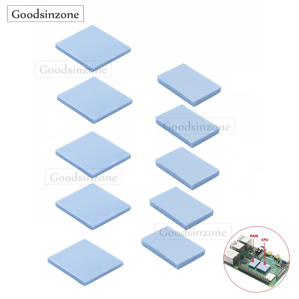 Raspberry Pi 4 Thermal Pad Set – 10-Piece Silicone Heat Conductive Pads with Double-Sided Adhesive (1.5mm Thickness) for Pi4 4B