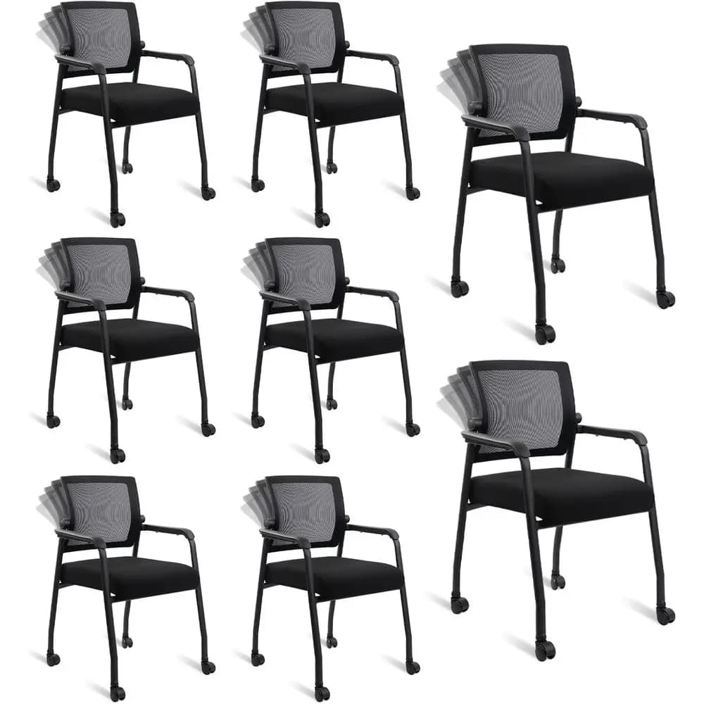 Sedie per Sala d'Attesa con Ruote, Schienale in Rete Regolabile, Sedia da Ufficio con Supporto Lombare Ergonomico e Cuscino del Sedile Imbottito