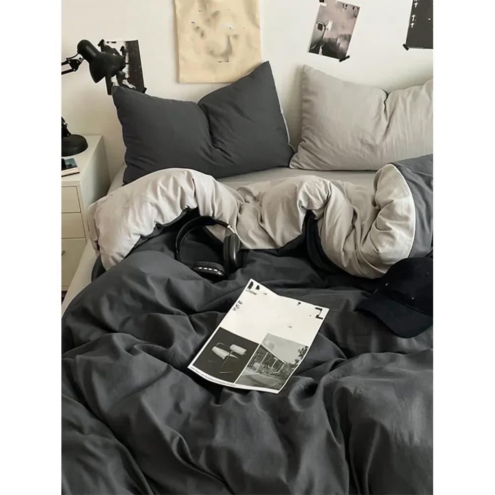 Set di biancheria da letto composto da 1 copripiumino e 2 federe, grigio scuro e grigio chiaro, super morbido, per dormitorio, lavabile in lavatrice.