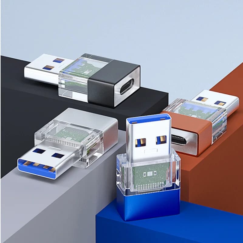 USB 3.0 to Type C Adapter Transparent Shell OTG Charging Data Converter Black Gold Blue Silver 2 Styles，Micro USB 0.3m Cable