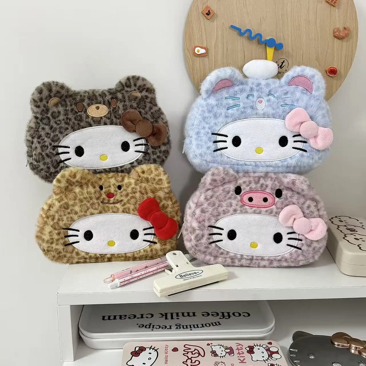 Astuccio con Stampa Leopardata, Borsa Cosmetica in Peluche, Portaoggetti per Cancelleria, Borsa Portaoggetti di Grande Capacità per Studenti