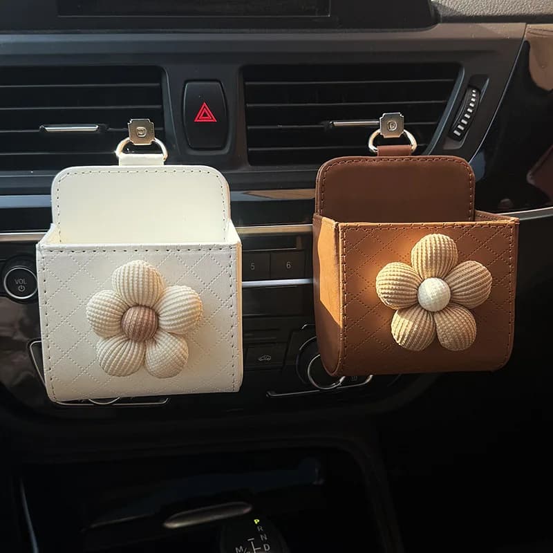 Simpatico Contenitore per Rifiuti da Auto a Forma di Cartone Animato per Bocchetta dell'Aria, Porta Cellulare, Organizer, Borsa Portaoggetti a Forma di Fiore da Appendere per Auto