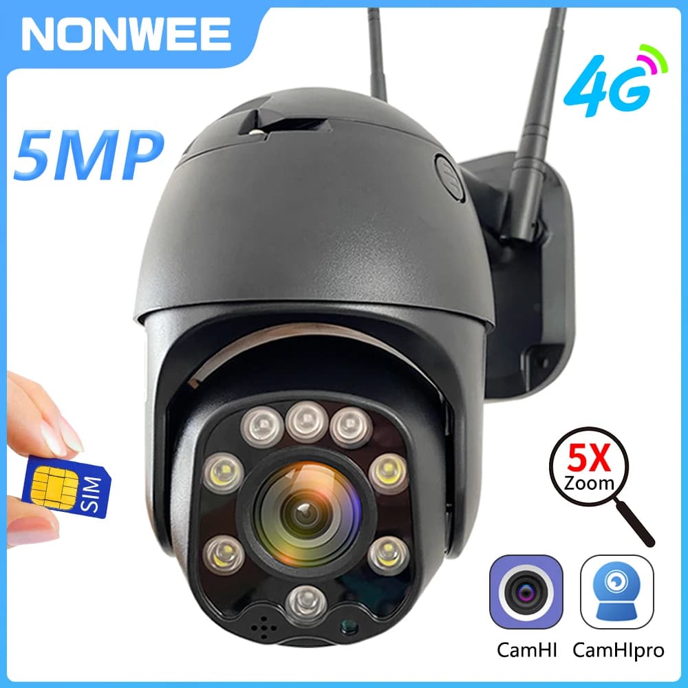 Telecamera di sicurezza Wireless 4G SIM Card 5MP PTZ Auto Tracking Outdoor 1080P HD 5X Zoom ottico Wifi CCTV telecamera di sorveglianza Camhi