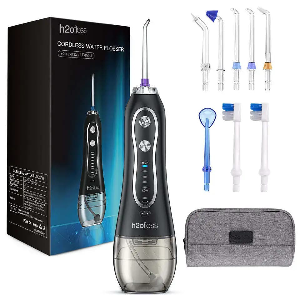 Irrigatore per denti dentali senza fili aggiornato H2ofloss, idropulsore portatile, irrigatore per acqua impermeabile ricaricabile IPX7