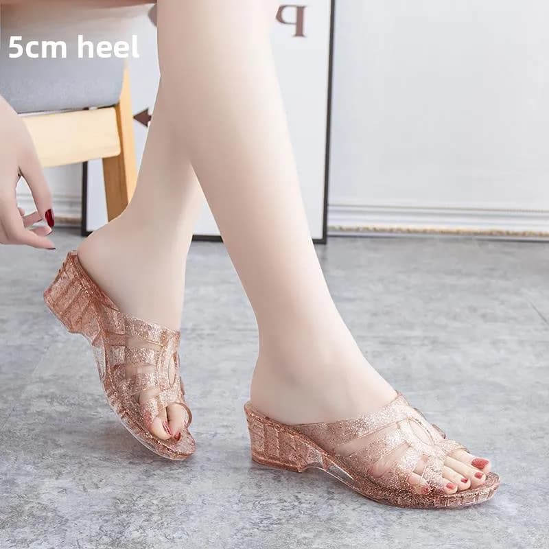 Sandali Estivi da Donna con Suola Spessa in Plastica Cristallina, Antiscivolo e Anti-Odore, Ciabatte con Plateau