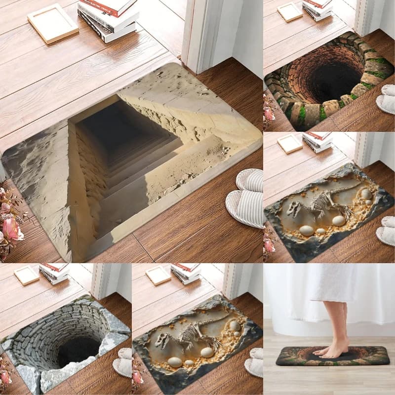 Zerbino per scala piramidale antico 3D, tappeto beige, tappetino antiscivolo per soggiorno, camera da letto, decorazione domestica