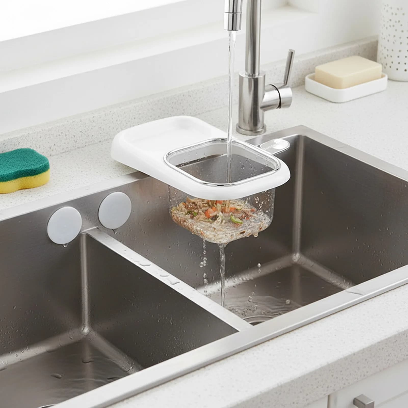 Cestello Filtro per Lavello con Ventosa in Materiale ABS PET, Separatore di Rifiuti Alimentari per Casa, Ristorante, Ufficio