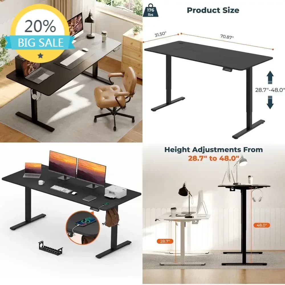 Bestseller Scrivania ergonomica regolabile in altezza, spaziosa postazione di lavoro da 71"x31" con gestione dei cavi per l'home office