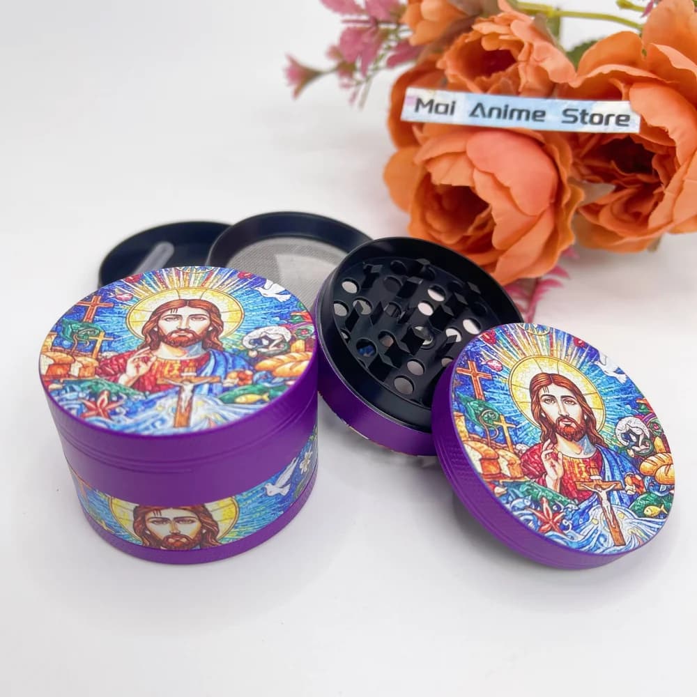 Grinder per Erbe Jesus da 2 Pollici, Macina Spezie Manuale in Metallo a 4 Strati, Mortaio e Pestello per Sale, Pepe, Tabacco, Erbe Grezze, Strumento per Sigarette