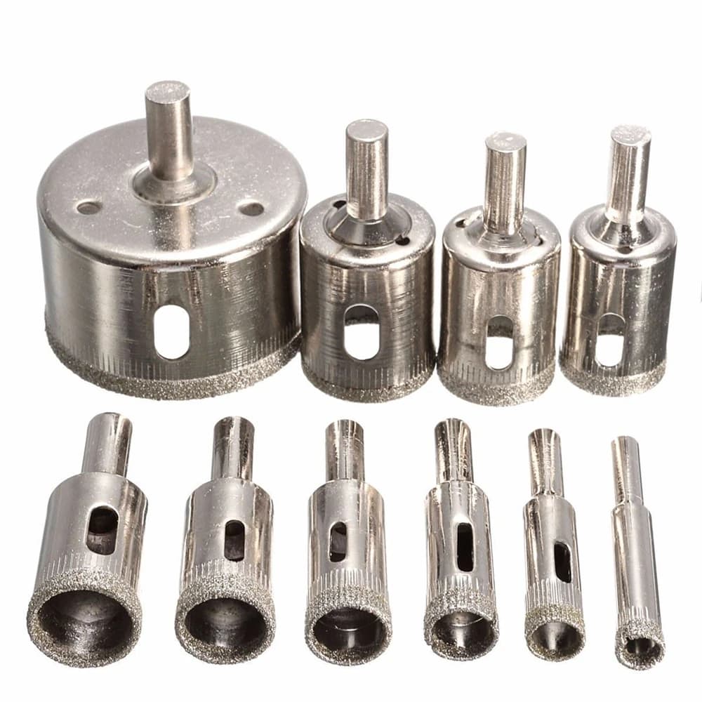 Set of 10 3-50mm Diamond Tips for Glass Drilling, Marble, Porcelain and Tiles