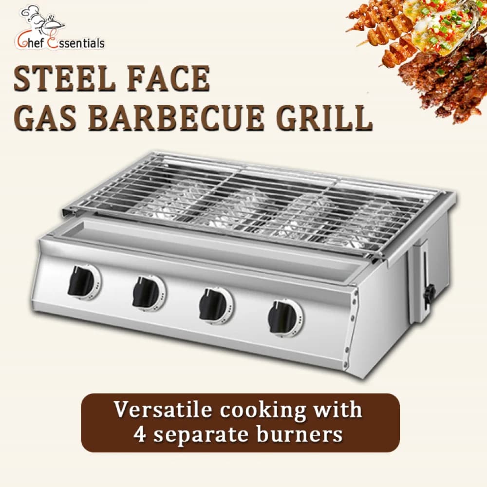 Il fornello a gas da tavolo a quattro teste e la griglia per barbecue viene utilizzato come fornelli da campeggio domestici e all'aperto