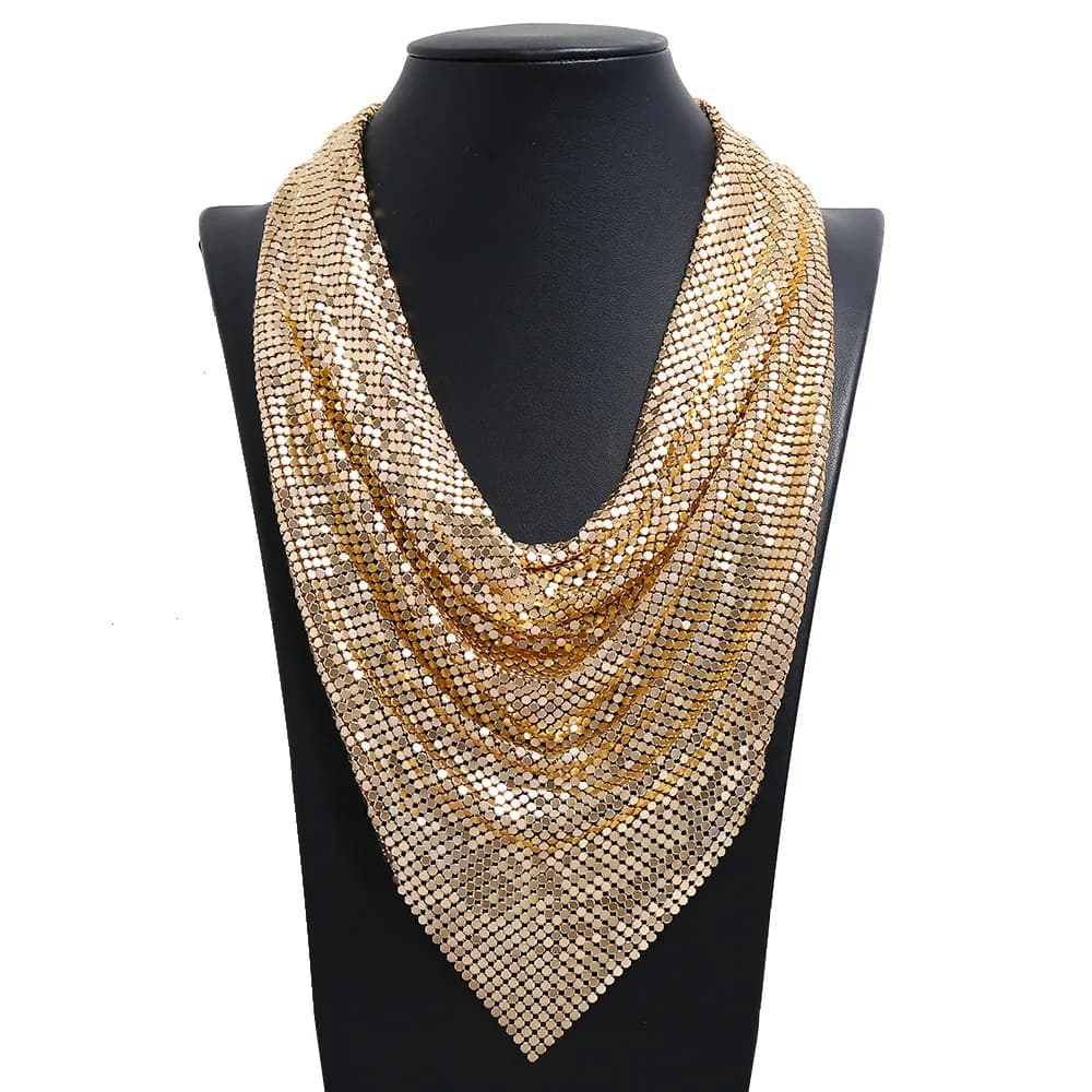 European and American exaggerated big-name necklaces, mesh sequined silk scarves, fake collars, fish scales, neck chains, women'