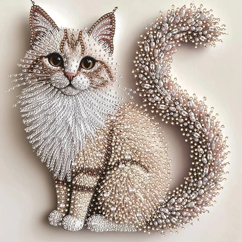 Kit per Pittura Diamante 5D | Tema Gattino Soffice, Realizzato a Mano, Stampa 2D, Diamanti Irregolari, Materiale Tela, Pittura Acrilica