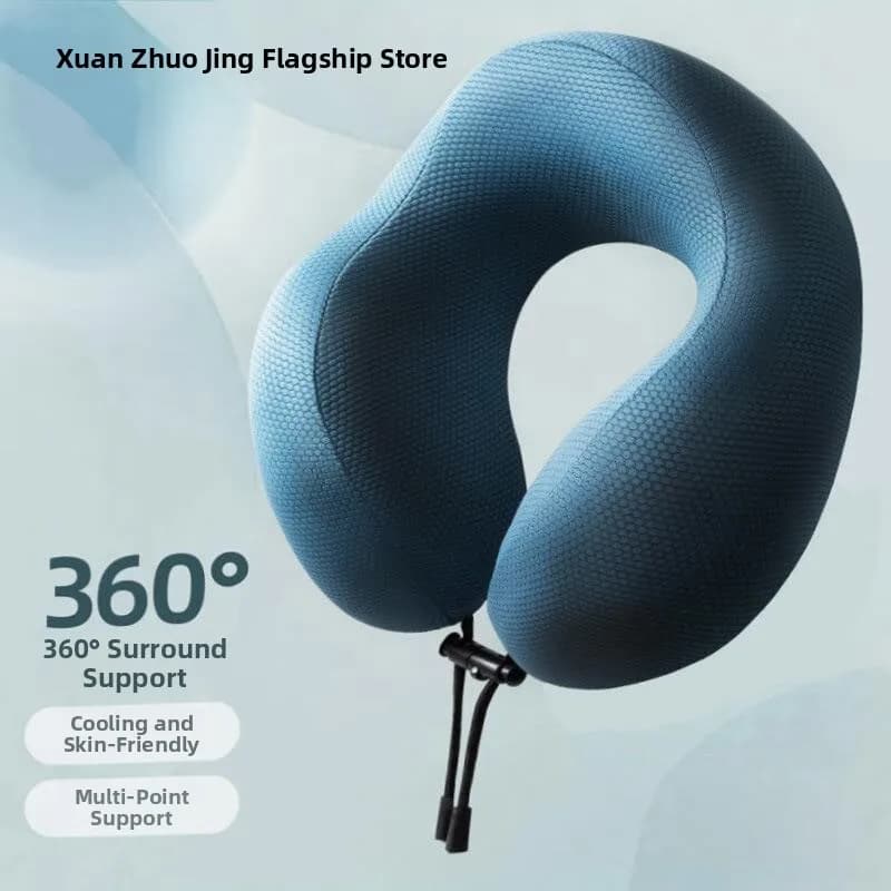 Cuscino da Viaggio a U in Memory Foam Morbido, Cuscino per il Collo in Seta Ghiacciata e Nylon, Supporto per il Collo da Ufficio e Aereo, Regolabile e Pieghevole