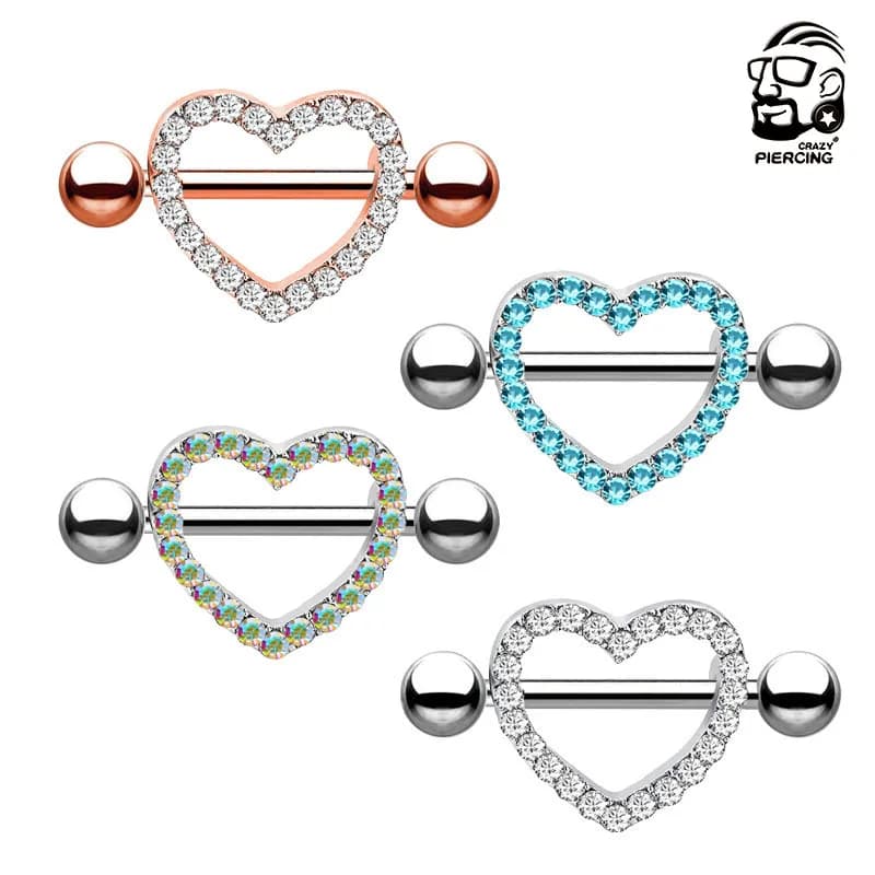 2pcs Both Sides Screwed Heart Nipple Ring for Women Girls 14G Stainless Blue Pink Zircon Sexy Nipple piercing nombril Nipple Bar