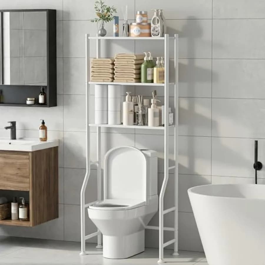 Scaffale portaoggetti a 3 livelli da posizionare sopra il WC, scaffale organizer in metallo salvaspazio per bagno, scaffali autoportanti per il bagno