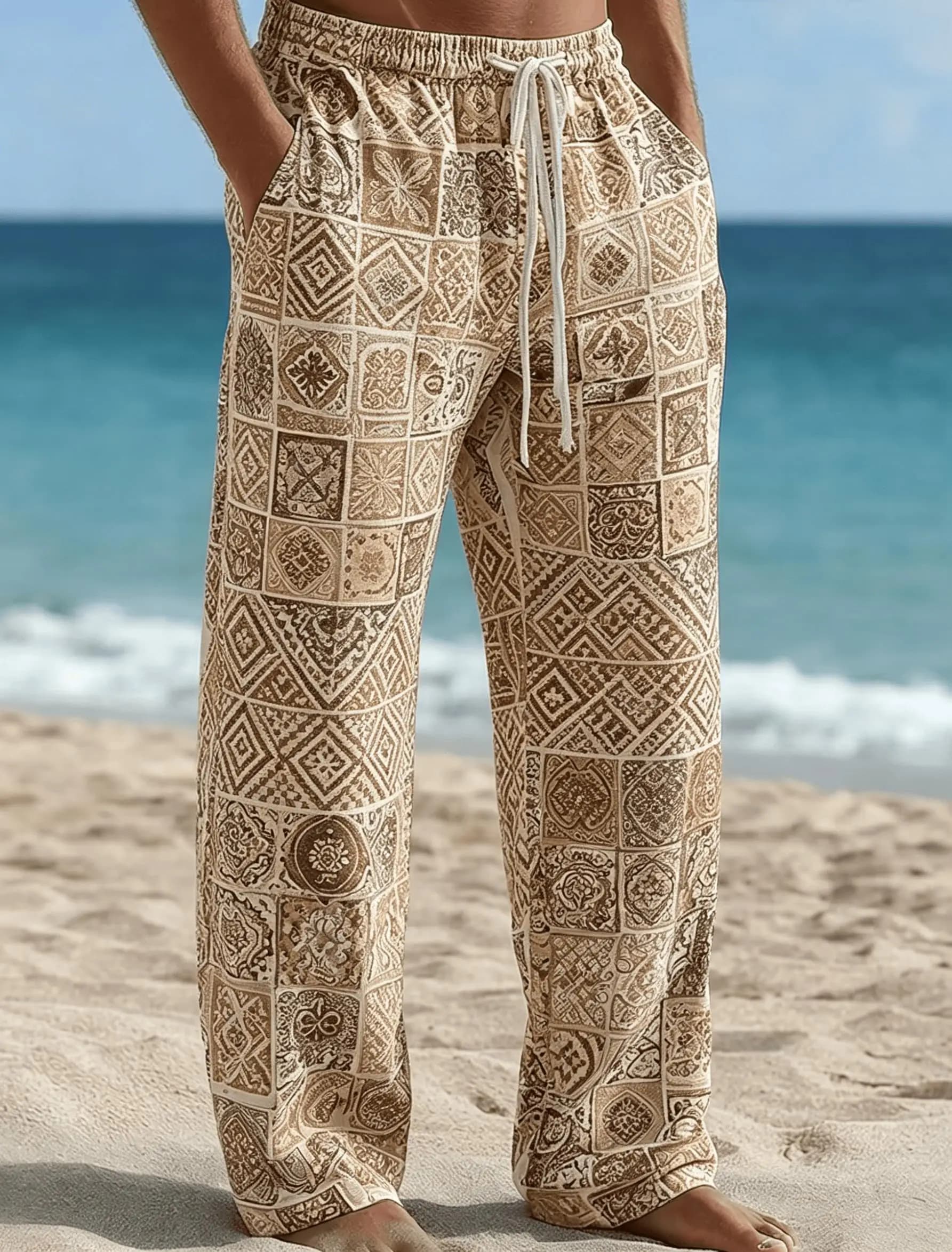 Men's Casual Pants, Elastic Drawstring Waist Straight Leg Trousers, Versatile Spring & Summer Daily Bottoms