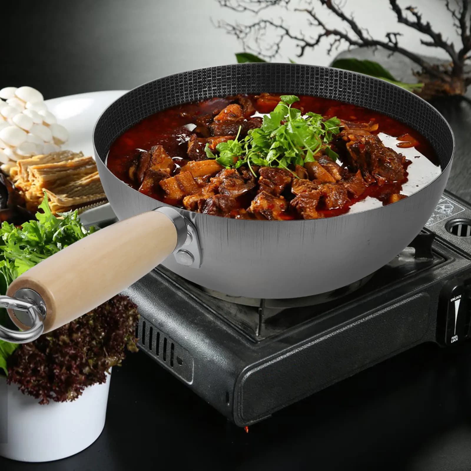 Honeycomb Stainless Steel Frying Wok Pan Ergonomic Handle No Stick Cooking Pot for Stoves Gas Electric Induction Kitchen Utensil