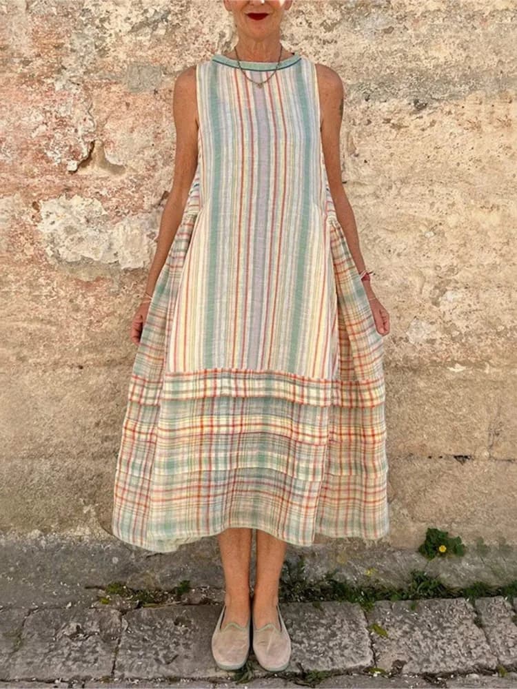 Sleeveless Dress with Fashion Print Women Casual Trained Or Collo Boho Beach Holiday Dresses Summer Clothing Women New Robe Femmer 2025