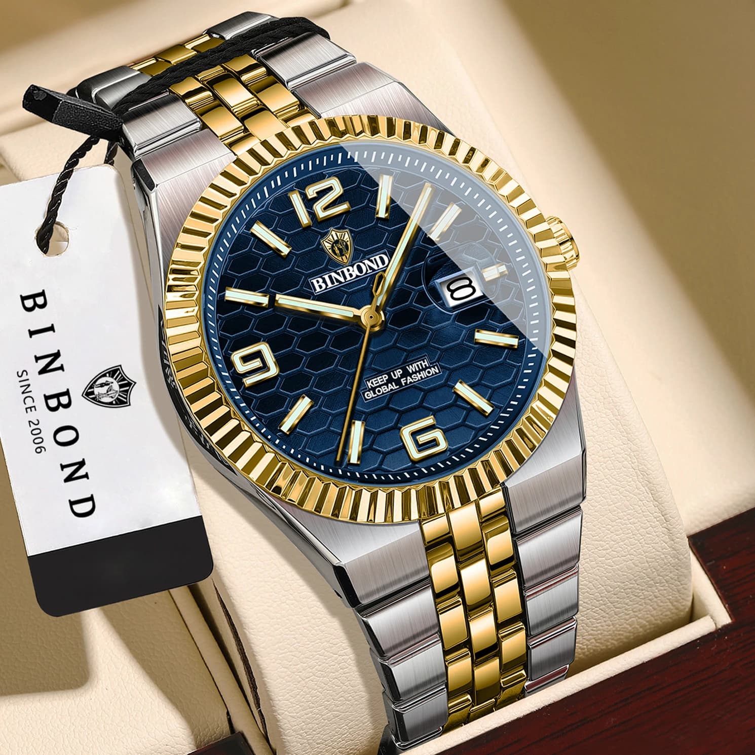 BINBOND Orginal Brand Quartz Wristwatches For Men Luxury Luminous Waterproof Auto Date men's Watch Casual Reloj Free Ship