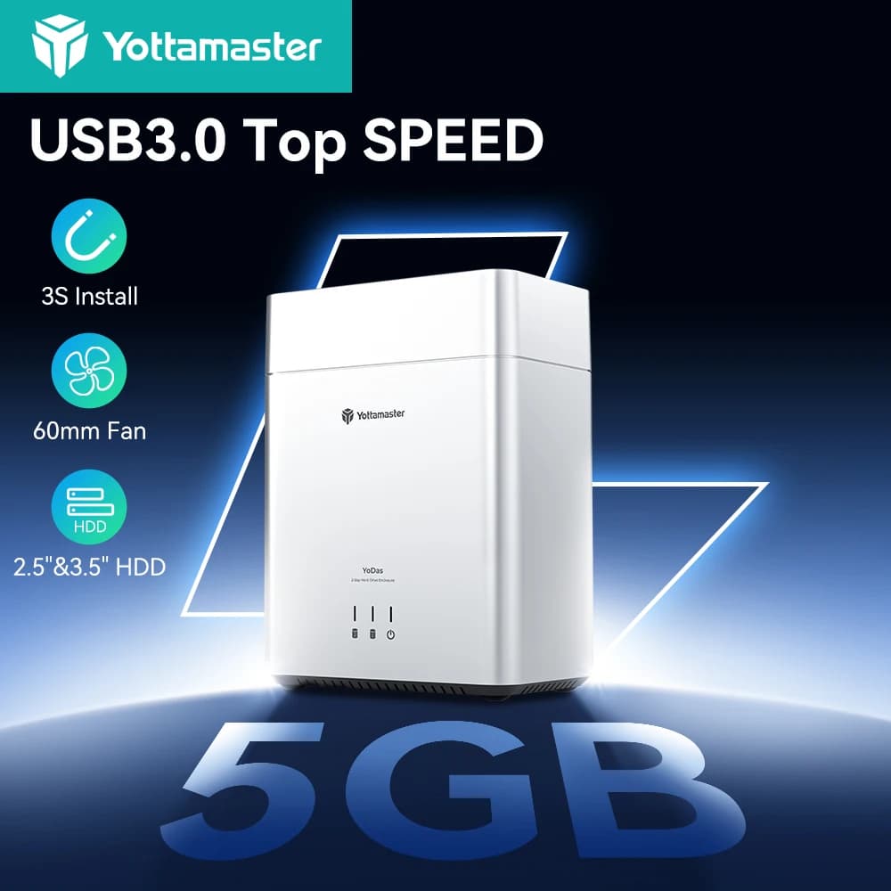 Yottamaster 2.5/3.5"Type C 2 Bay Hard Drive Enclosure Magnetic USB3.0 HDD Case UASP 12V4A Power HDD Case Auto Sleep For PC Gamer