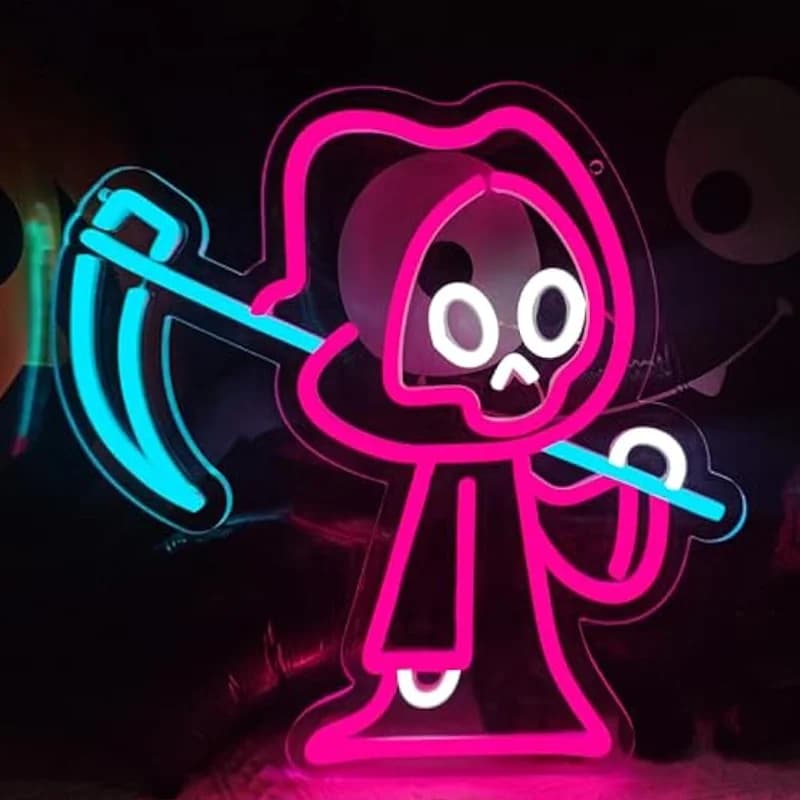 Insegna al neon fantasma di Halloween USB dimmerabile Grim Reaper Insegne al neon Decorazione da parete per la festa di Halloween Bar Man Cave Compleanno
