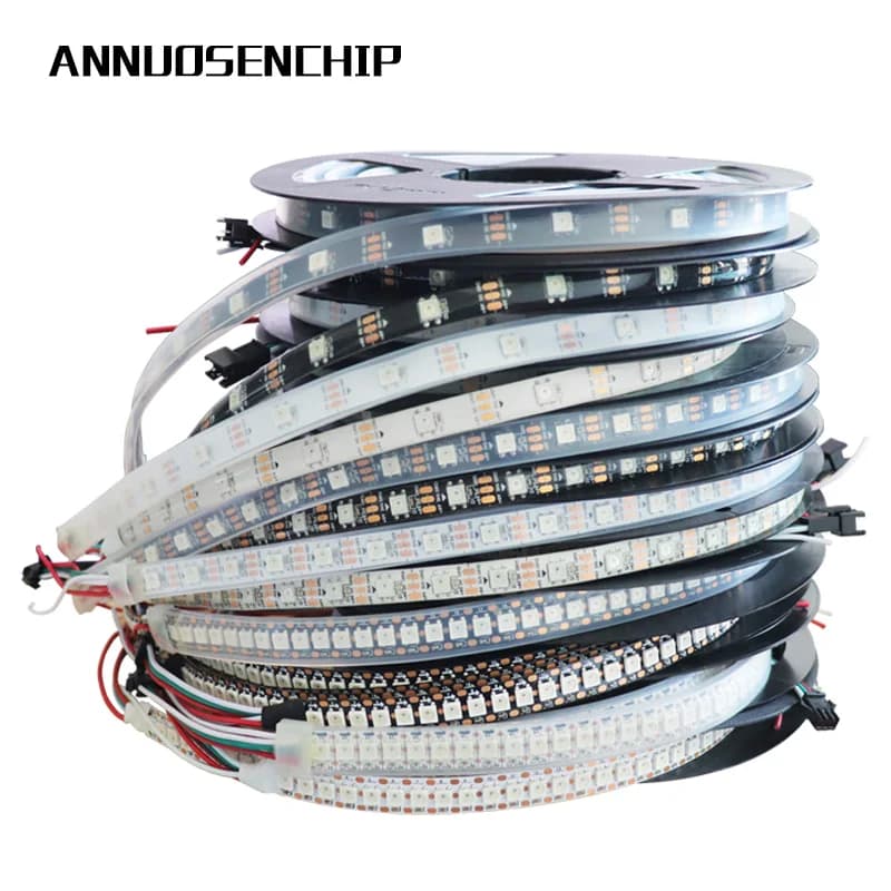 1m/5m WS2812B 30/60/144 led/m Smartled pixel RGB indirizzabile individualmente striscia led Nero/Bianco PCB WS2812 IC WS2812B 5V