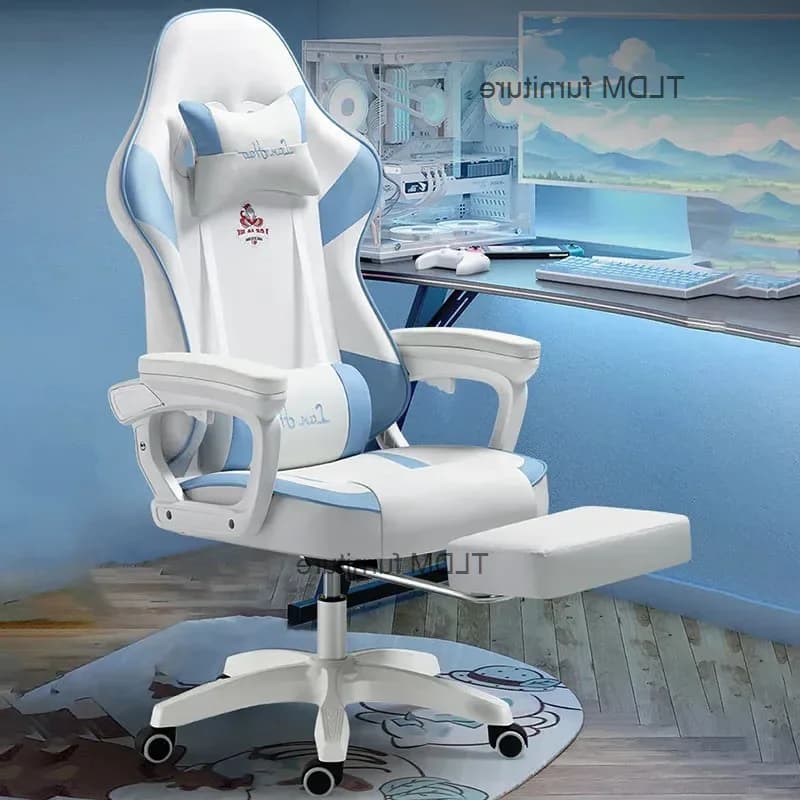 Ragazze Blu Sillas Poggiapiedi Sedia da ufficio di lusso ergonomica De Cuscino Estetico Comodo Kawaii Gaming Cadeira Mobili