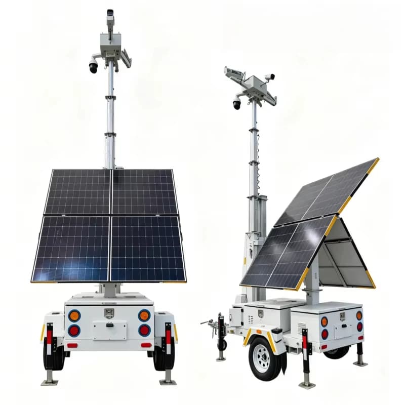 Telecamere di sicurezza PTZ portatili con webcam solare montate su rimorchio, con palo telescopico da 7 m, sistema off-grid per eventi all'aperto