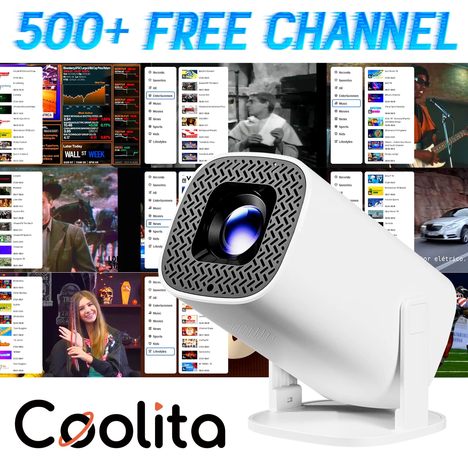 P30PLUS Mini proiettori intelligenti Coolita OS con 500+canali gratuiti in diretta Supporto schermo mirroring Proiettore portatile Home Theater