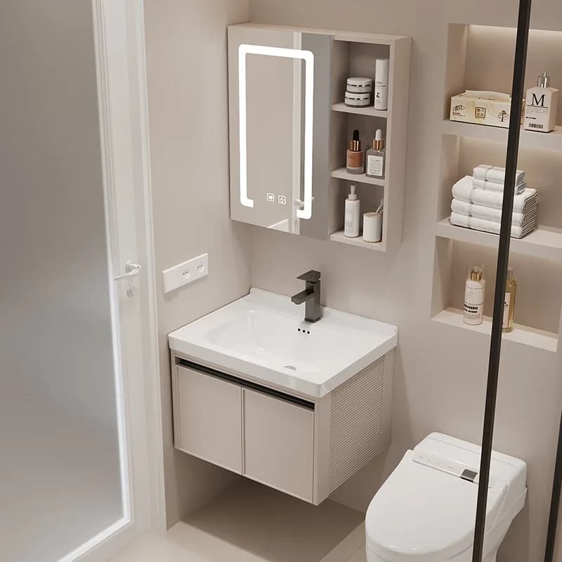 Lavabo in ceramica integrato, mobiletto da bagno, combinazione di armadietto con specchio, lavabo per piccoli appartamenti