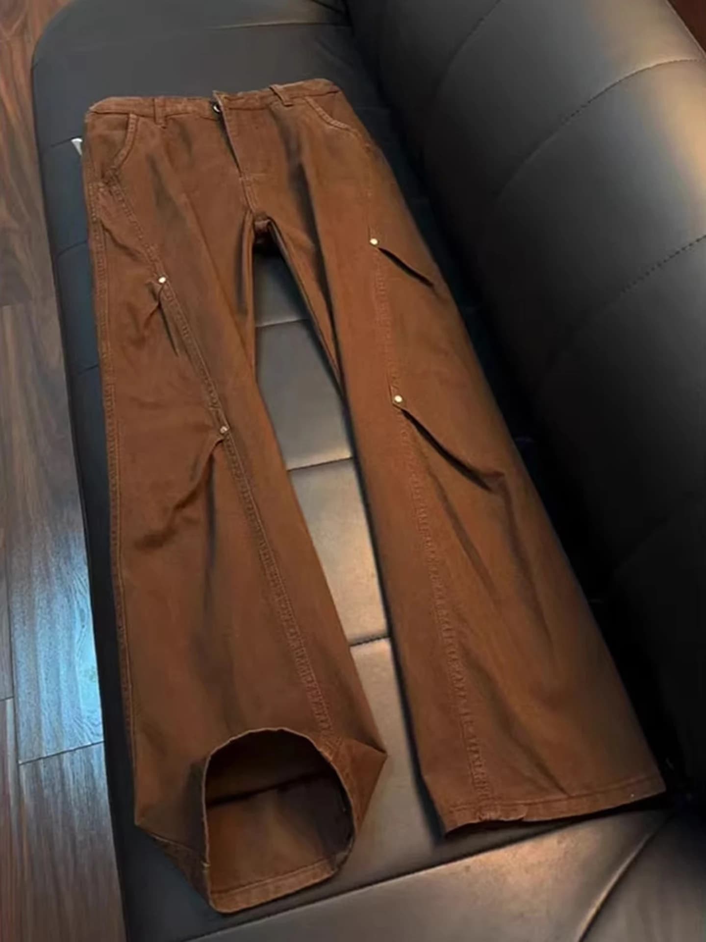 Jeans da Uomo Caucasian Folded Rivet Knife, Stile Americano High Street, Taglio Obliquo, Gamba Dritta Svasata, in Puro Cotone, Pantaloni da Lavoro