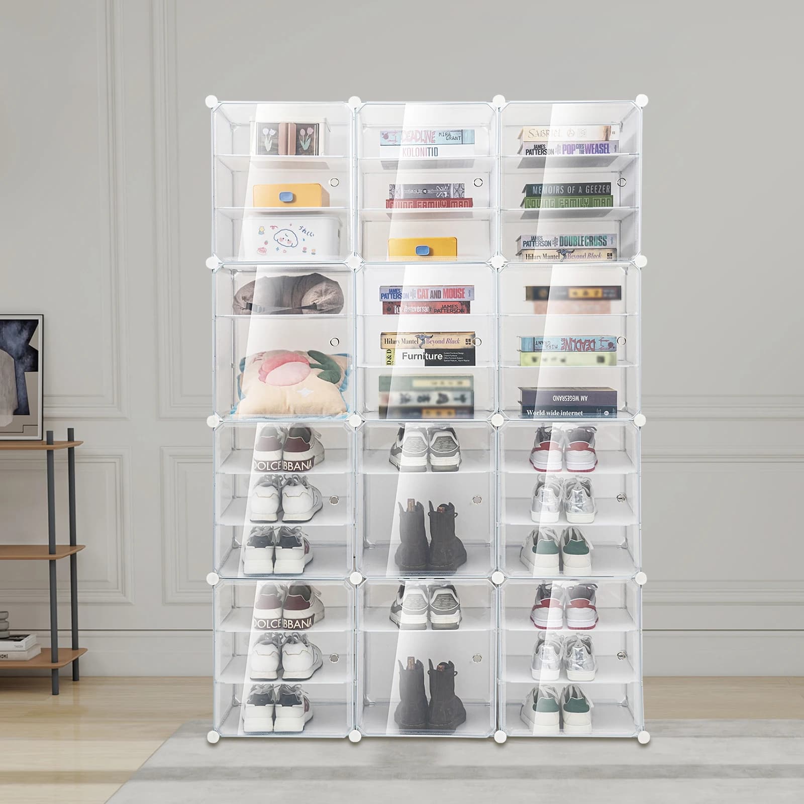 72 Pairs Foldable Shoes Box, 12 Tiers Clear Plastic Stackable Shoe Organizer for Closet and Entryway, Space Saving Shoe Box Sneaker Holder Container Shoe Stackable Closet
