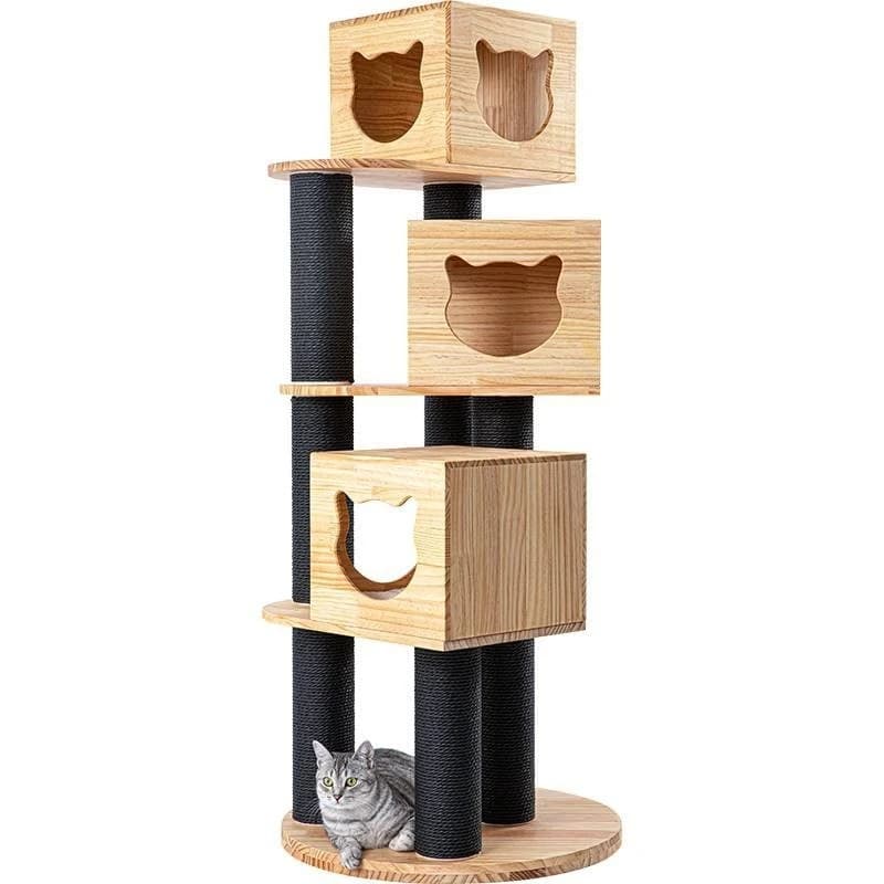 Struttura per arrampicata su gatti in legno massello, albero per gatti integrato, pino importato