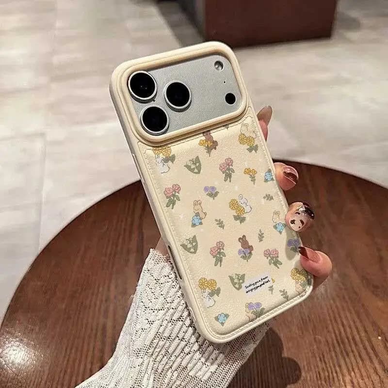 Custodia per telefono coreana a schermo intero con motivo floreale, coniglietto e rose romantiche per iPhone 17 AIR 16 15 14 13 12 11 PRO MAX PLUS, anti-caduta