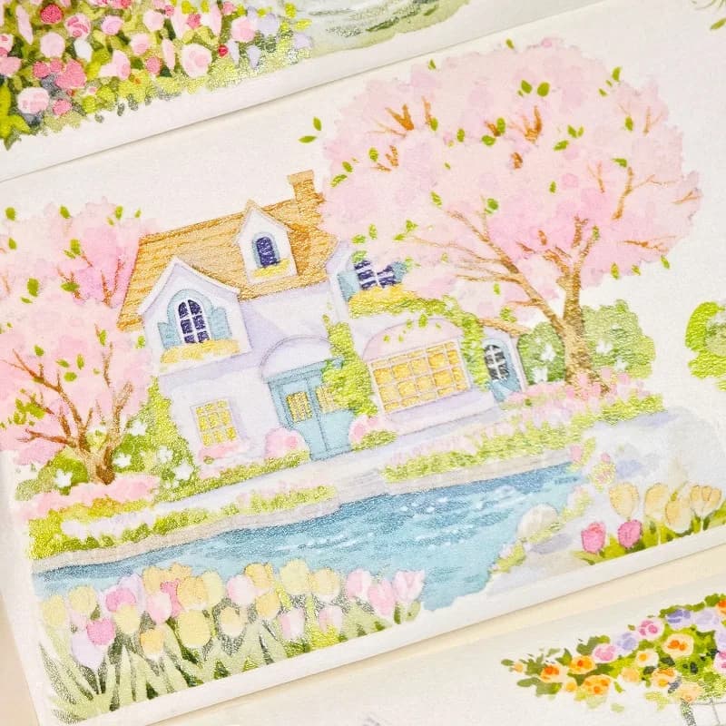 Amazing Flower Street House Die Cut PET Washi Tapes Craft Supplies DIY Scrapbooking Card Making Decorative Plan Sticker