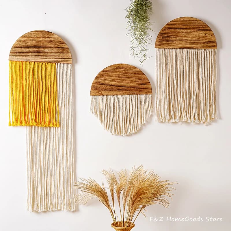 Hand Weaving Macrame Semicircle Board Wall Hanging Tapestry Nordic Style For Living Room Decor Bedroom Background Decoration